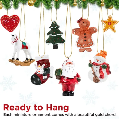 Vista 3 de Juego de 12 adornos grandes de Navidad, decoraciones colgantes de resina para árbol de Navidad, figuras surtidas de Papá Noel, muñeco de nieve