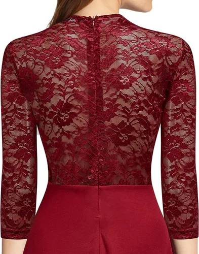Vista 3 de FORTRIC Vestido largo de gasa de encaje floral para mujer para boda fiesta dama de honor