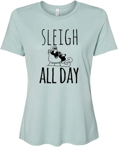 Vista 11 de Cute Women's Screen Printed Crew Neck Tee, Shirts With Sayings, Dusty Blue or Olive