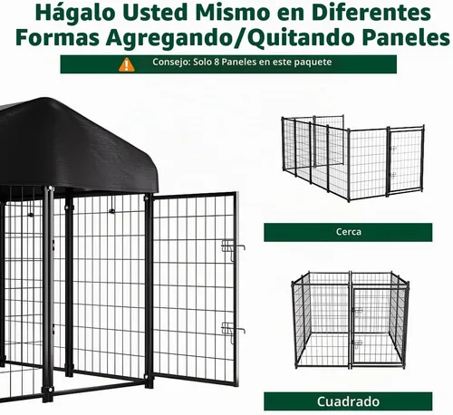 Vista 6 de Perrera exterior con techo, 4'x4'x4.5' Perrera para perros al aire libre Heavy-duty Welded Steel, UV-resistant Waterproof Cover, Secure Lock, Dog