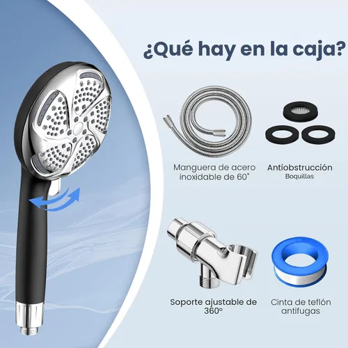 Vista 9 de FEELSO Cabezal de ducha con filtro y de mano, cabezal de ducha de alta presión de 7 rociados con filtros para agua dura - elimina el cloro, reduce
