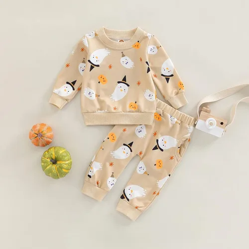 Vista 12 de Karwuiio Conjunto de disfraz de Halloween para bebé, sudadera de manga larga y pantalones para otoño