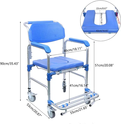 Vista 3 de Silla de ruedas plegable 3 en 1 (350 libras), silla de ruedas con ducha, inodoro, sillas de ruedas comode ducha para ancianos y discapacitados