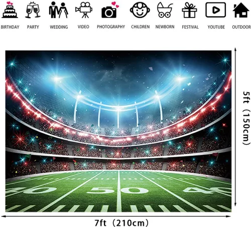 Vista 6 de Telón de fondo de campo de fútbol, estadio deportivo, auditorio, fondo de fotografía, decoración de fiesta temática de fútbol, pancarta de mesa