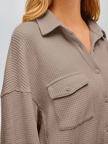 Vista 4 de Womens Waffle Knit Shackets Oversized Button Down Shirts Jackets Blouse Loose Fit Long Sleeve Fall Tops 2023