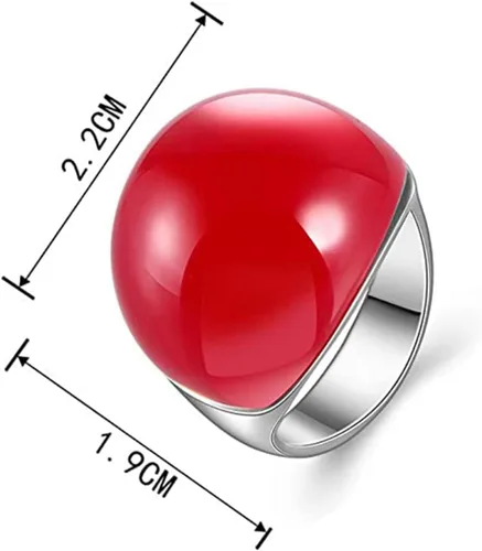 Vista 2 de Zyoenxl Anillo de joyería de piedra semipreciosa roja grande para mujeres y niñas, anillos de ópalo, accesorios, Zinc, Aleación de zinc