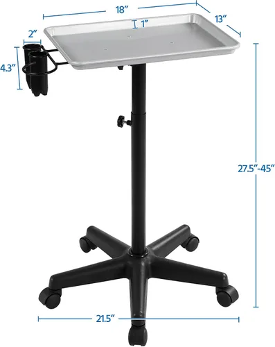 Vista 11 de Yaheetech Bandeja de salón rodante, equipo de carrito de aluminio con ruedas y altura ajustable, taburetes de spa, bandeja de almacenamiento