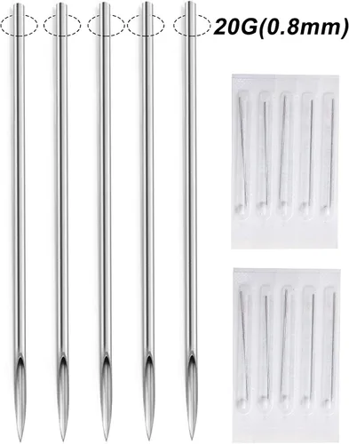 Vista 6 de Heienngy Agujas de perforación 20G de acero inoxidable quirúrgico anillos de nariz para el cuerpo agujas de joyería para el cuerpo kit de piercing