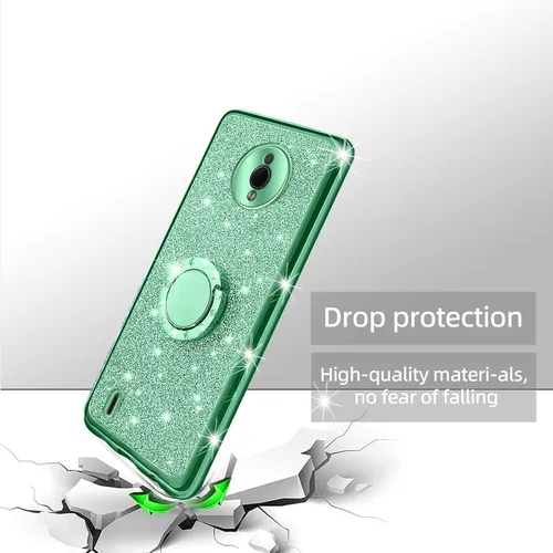 Vista 7 de Funda para Nokia C200, Nokia C200 (6.1 pulgadas) para mujer con purpurina de TPU suave y transparente, funda protectora de lujo con correa de Verde