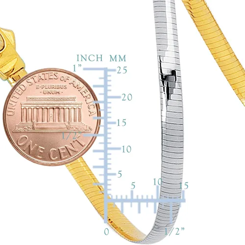 Vista 3 de Jewelry Affairs Collar de cadena Omega reversible de dos tonos en oro amarillo de 14 k y plata de ley, 0.197 in