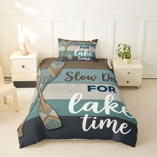 Vista 35 de Erosebridal Lake House Twin Bed Set for Boys Girls Kids, Blue and Beige Lakehouse 2Pcs Duvet Cover with Zipper, Rustic Farmhouse Bedding Sets