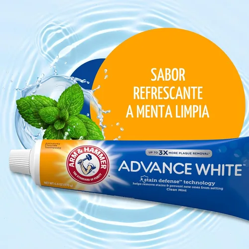 Vista 2 de ARM & HAMMER Advance White Pasta de dientes, Pasta de dientes blanqueadora de bicarbonato de sodio con Tecnología de Defensa contra Manchas y Flúor