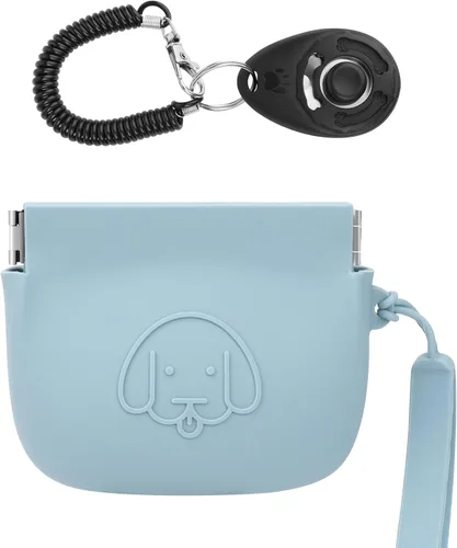 Vista 16 de WALLFID Bolsa de silicona para golosinas de perro, cierre automático, con clicker de entrenamiento para mascotas, bolsa para caminar para perros