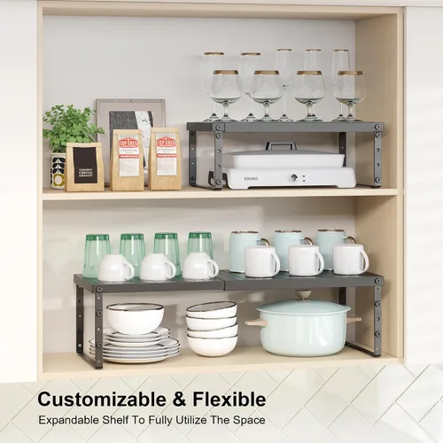 Vista 2 de RUILALIFE Estante organizador de gabinete expandible con altura ajustable, estante organizador de encimera de cocina apilable, elevador de estante