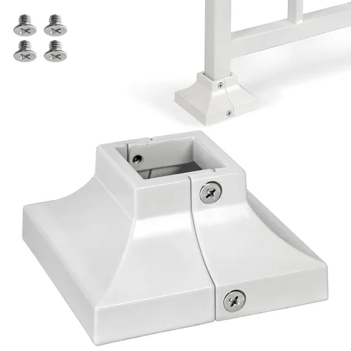 Vista 8 de Paquete de 4 cubiertas de base de poste de cubierta de aleación de aluminio (base de poste de 1 x 1 pulgada x 3.35 pulgadas), para pasamanos, Blanco