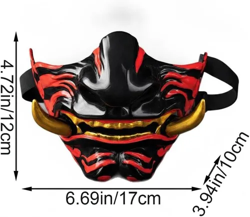 Vista 2 de Máscara de media cara de samurái japonés, máscara de cosplay de Hannya Oni para fiesta de Halloween, accesorios de cosplay