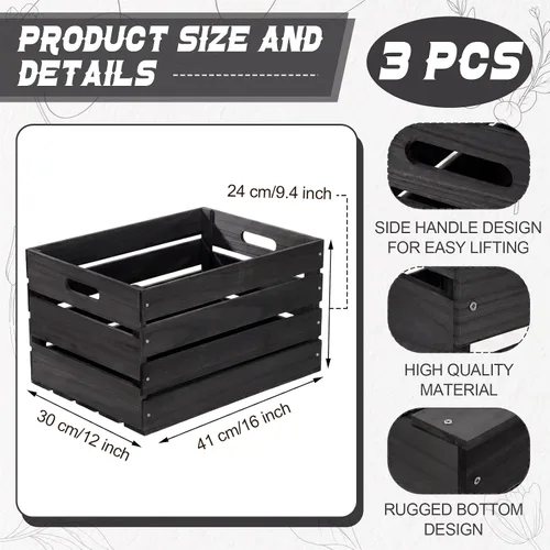 Vista 2 de Weysat Paquete de 3 cajas grandes de madera para almacenamiento, 16 x 12 x 9.5 pulgadas, cajas de madera sin ensamblar con asa, caja decorativa