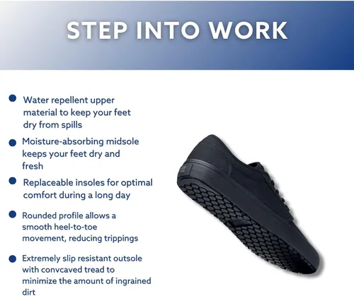 Vista 13 de Shoes for Crews Zapatillas unisex con suela antideslizante para trabajo Cómodas, zapatos de trabajo antideslizantes para hombres y mujeres