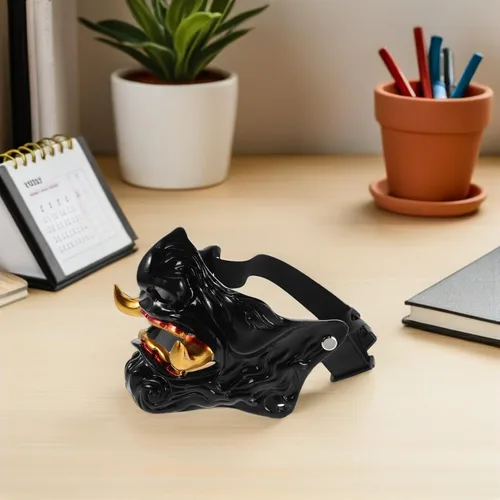Vista 6 de Máscara de media cara japonesa Hannya Samurai Devil Prajna, accesorio de cosplay para decoración de fiesta de Halloween