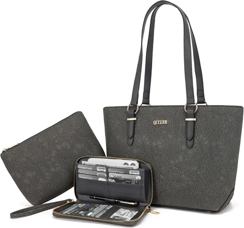 Vista 29 de Qiyuer - Juego de carteras y bolsos para mujer, bolso de trabajo, bolso de mano, bolso de hombro con asa superior, bolso con cartera a juego