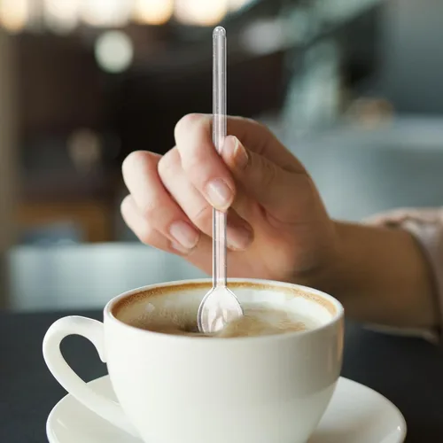 Vista 6 de Cuchara de café de cristal, cuchara mezcladora de barra, cucharas de mango largo, agitadores de té, cucharaditas pequeñas transparentes para té