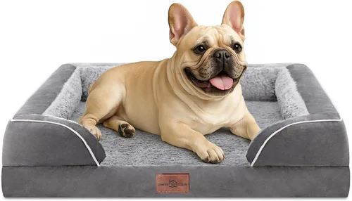 Vista 206 de Comfort Expression - Cama ortopédica para perros medianos, 28 x 19 pulgadas, cama impermeable y de apoyo de espuma con cojines removibles, sofá