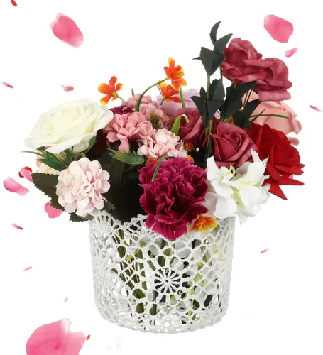Vista 5 de WILLBOND 4 cestas blancas para niña de las flores con asa para ceremonia de boda, 5.9 x 4.72 x 4.33 pulgadas