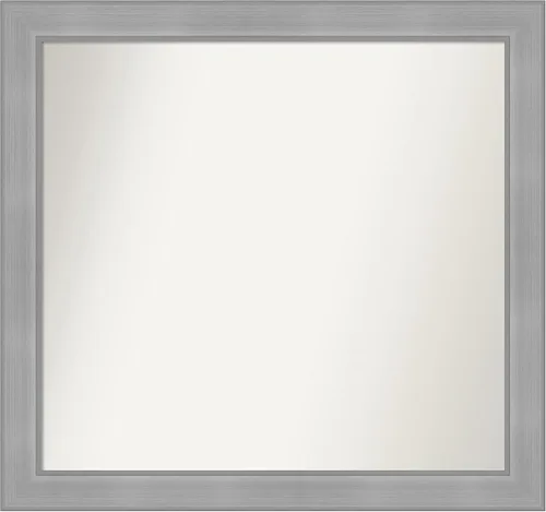 Vista 468 de Amanti Art Espejo de baño plateado para sobre el fregadero, 24 x 24 pulgadas, espejo cuadrado de peltre forjado a medida, marco de madera casual