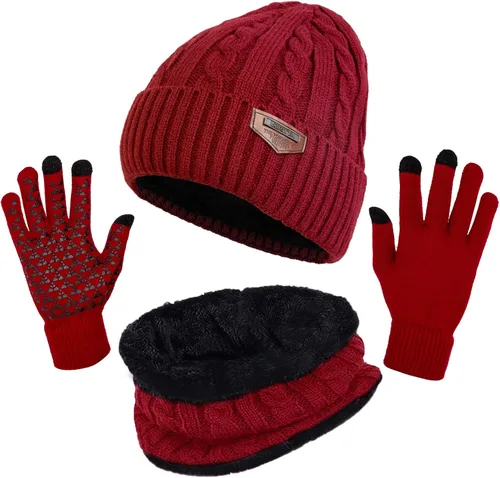Vista 11 de Loritta Winter Hats for Men, 3 PCS Fleece Beanie Scarf Gloves Set A-Negro