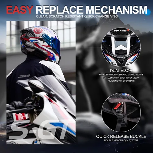 Vista 4 de S-GT Carbon Fiber Motorcycle Helmet Full Face Racing Helmet for Adult, Speaker-Ready Design, DOT Approved