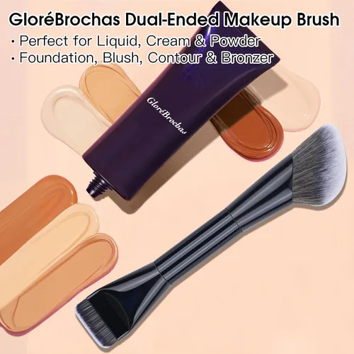 Vista 7 de Brocha de maquillaje de doble extremo, base plana y pincel de contorno en ángulo para una mezcla impecable, cobertura suave y contorno sin esfuerzo