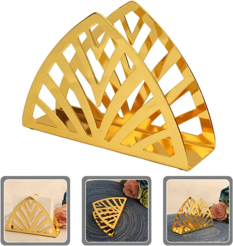 Vista 8 de Metal Napkin Holder Stand, Gold Triangular Tissue Dispenser for Restaurant and Home Table, Iron Art Hollow Design Napkin Storage Rack for Kitchen