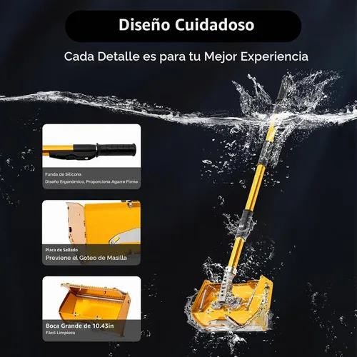 Vista 4 de Caja de acabado plano profesional para paneles de yeso de 10 pulgadas con mango extensible de 41 a 66 pulgadas, caja de barro de acabado de aluminio