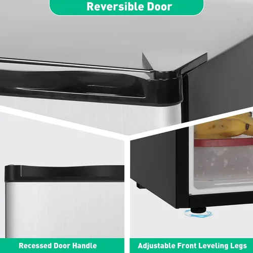 Vista 3 de Mini refrigerador de 3.2 pies cúbicos con congelador, refrigerador compacto con puerta reversible, patas ajustables, control de termostato