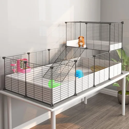 Vista 9 de Oneluck Jaula para Cobayas, Hábitat Interior con Fondo de Plástico Impermeable, Corral para Mascotas Pequeñas como Conejos, Tortugas, Hámsteres