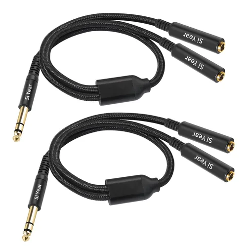 Vista 11 de Conector estéreo TRS macho chapado en oro de 0.250 in 1/4 pulgadas a 2 RCA Phono macho Audio Y Splitter Cable, conector de cable (4.9 ft)