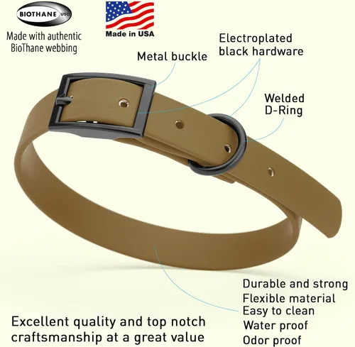 Vista 345 de Dogline Biothane - Collar impermeable para perro con hebilla de liberación rápida, resistente cincha de nailon recubierta con resistente y a prueba