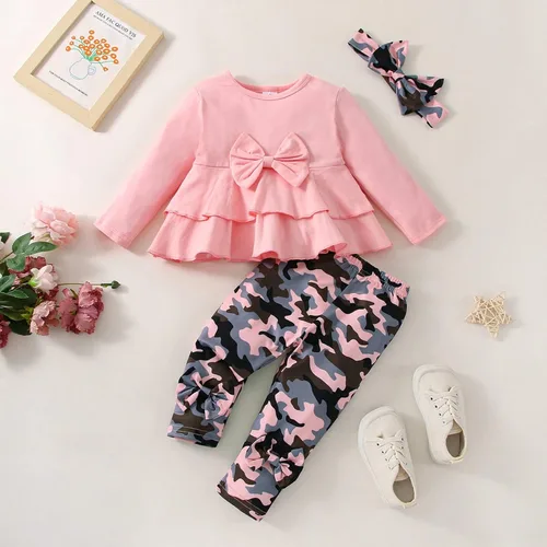 Vista 2 de FOCUTEBB Ropa para bebé niña, ropa de otoño e invierno, sudadera de manga larga con volantes, pantalones, diadema, 6-24 meses