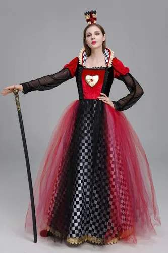 Vista 3 de OASMA Disfraz de reina para mujer, disfraz de Halloween del país de las maravillas, corazones rojos reales, carnaval, cosplay para adultos