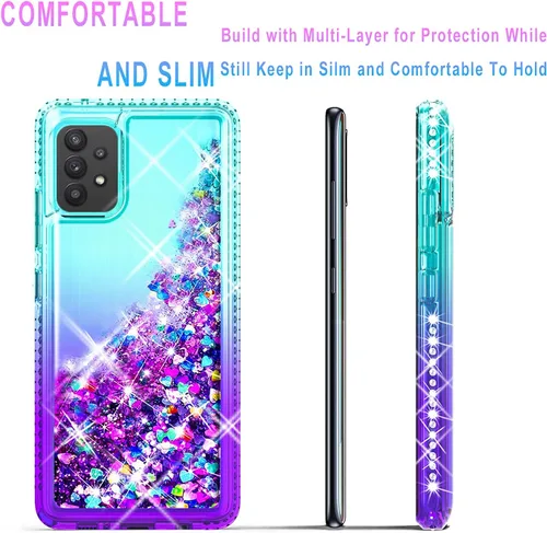 Vista 4 de STARSHOP Funda compatible con Samsung Galaxy A72 5G, con [protector de pantalla de vidrio templado incluido] Liquid Bling Sparkle Flotante Glitter