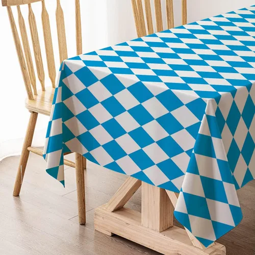Vista 5 de Hafangry Mantel de Oktoberfest para decoración de fiesta temática del Oktoberfest alemán, mantel rectangular con bandera bávara azul