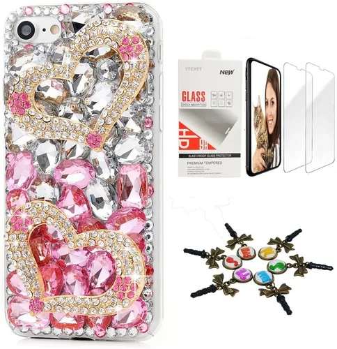 Vista 9 de Bling Funda compatible con iPhone 5C, elegante, hecha a mano en 3D [serie brillante], diseño de hipocampo coral con protector de pantalla, paquete