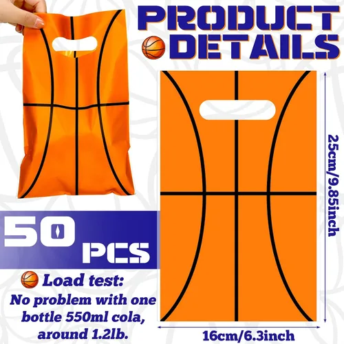 Vista 2 de Sinmoe 50 bolsas de regalo de baloncesto con asa, bolsas de plástico para regalos de fiesta de baloncesto, bolsa de dulces para niños y hombres