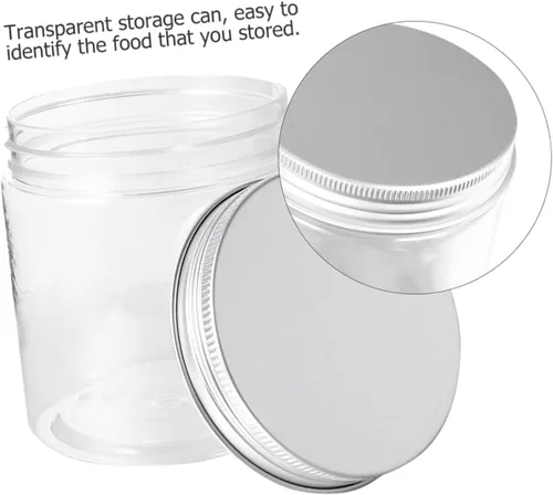 Vista 3 de Hemoton 6 mini botellas de plástico para conservas, tarros pequeños con tapas, pequeños frascos transparentes con tapas, tarros transparentes a