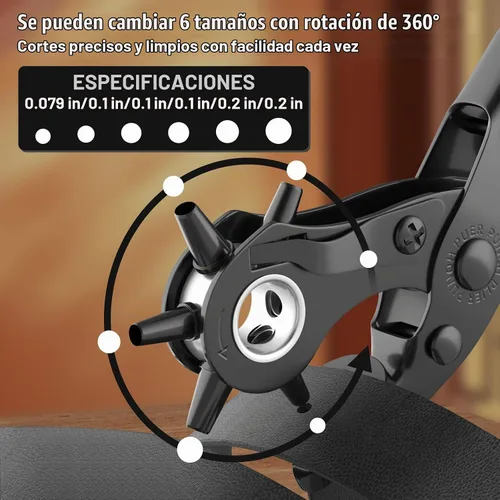 Vista 2 de Diyife® Perforadora de cuero, perforadora para cinturón resistente, kit de alicates giratorios con aguja de molienda extra, placas de perforación