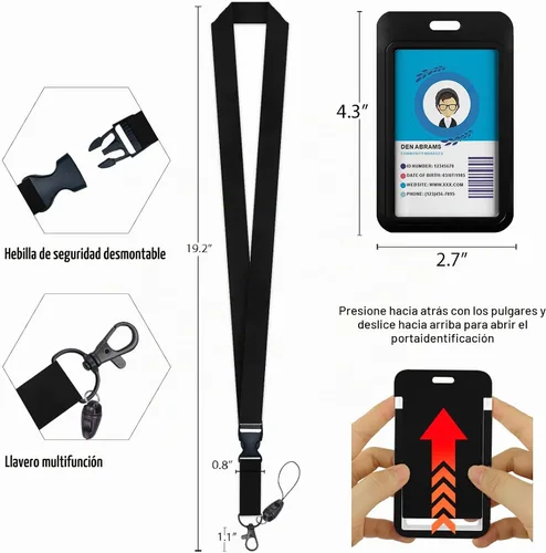 Vista 4 de Giancomics Soporte para tarjetas de identificación negro con cordón, cordones para insignias de identificación con carrete de insignia retráctil