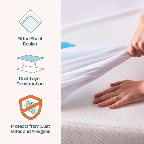 Vista 3 de Linenspa - Protector de almohada impermeable, sin vinilo, tamaño individual, liso, de 5 caras