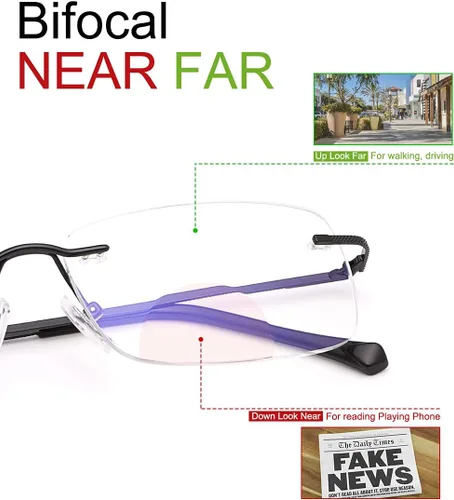 Vista 6 de K.LAVER Anteojos de lectura bifocales sin montura de transición, fotocromáticos, protección UV400, lentes de titanio para hombres