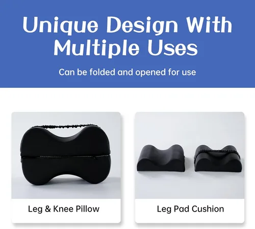 Vista 4 de Reidio 1 almohada de espuma viscoelástica plegable 2 en 1 para piernas con diseño de rodilla para dormir de lado, almohadilla de pierna con correa
