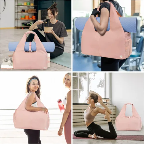 Vista 6 de sportsnew Bolsas de gimnasio de yoga para mujer con compartimento para zapatos, bolsillos de almacenamiento en seco húmedo y soporte ajustable